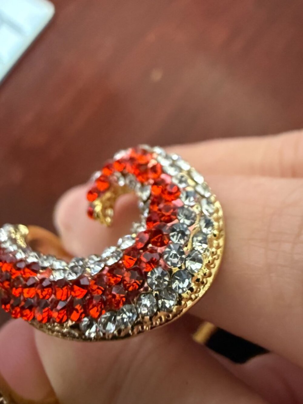 Rhinestone Fox Statement Ring Gold Tone Red Crystal Green Eyes Animal Size 7 - Picture 7 of 7
